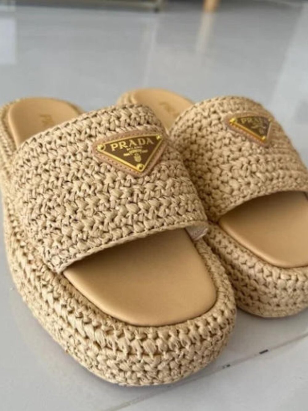 Prada Beige Woven Raffia Slide Sandals - Size 37 - Picture 7 of 7
